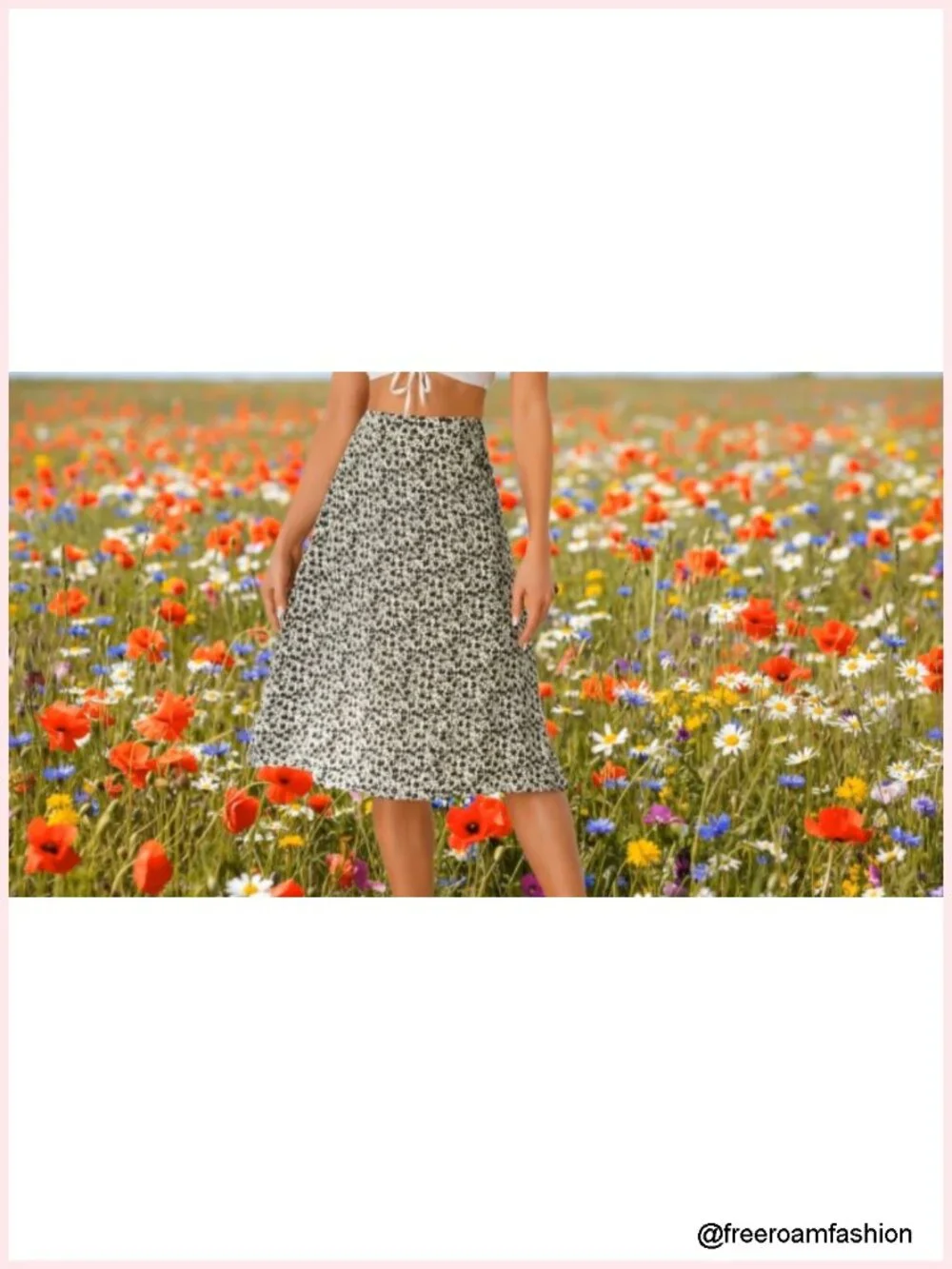 Floral A-Line Midi Skirt with Pockets High Waisted Chiffon Flowy Spring Summer